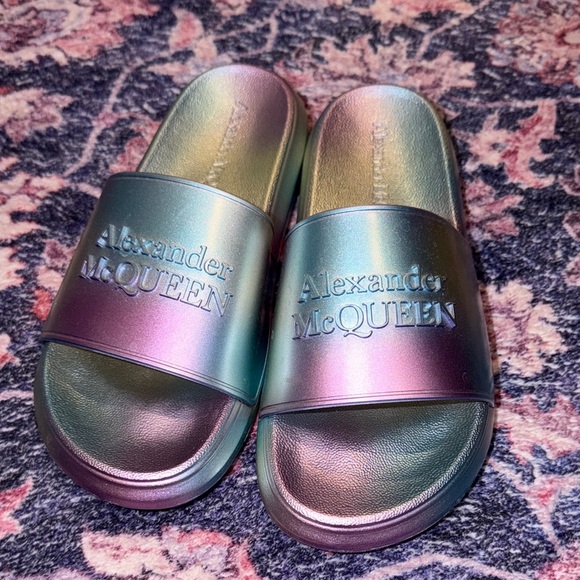 Alexander McQueen Shoes - Alexander McQueen Multicolor Iridescent purple/ green Slides - worn 3x